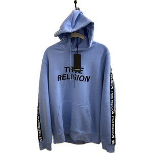 NWT True Religion Men's Silicone Tape PO Blue Pullover Hoodie Size L $119